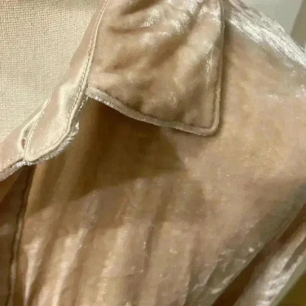 Anthropologie‎ Women's Silk Beige Soft Pullover Collared Medium Top Blue Tassel - Picture 4 of 15